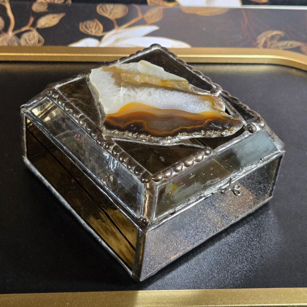 Vintage Handcrafted Stained Glass Gorgeous Agate Jewelry Trinket Box